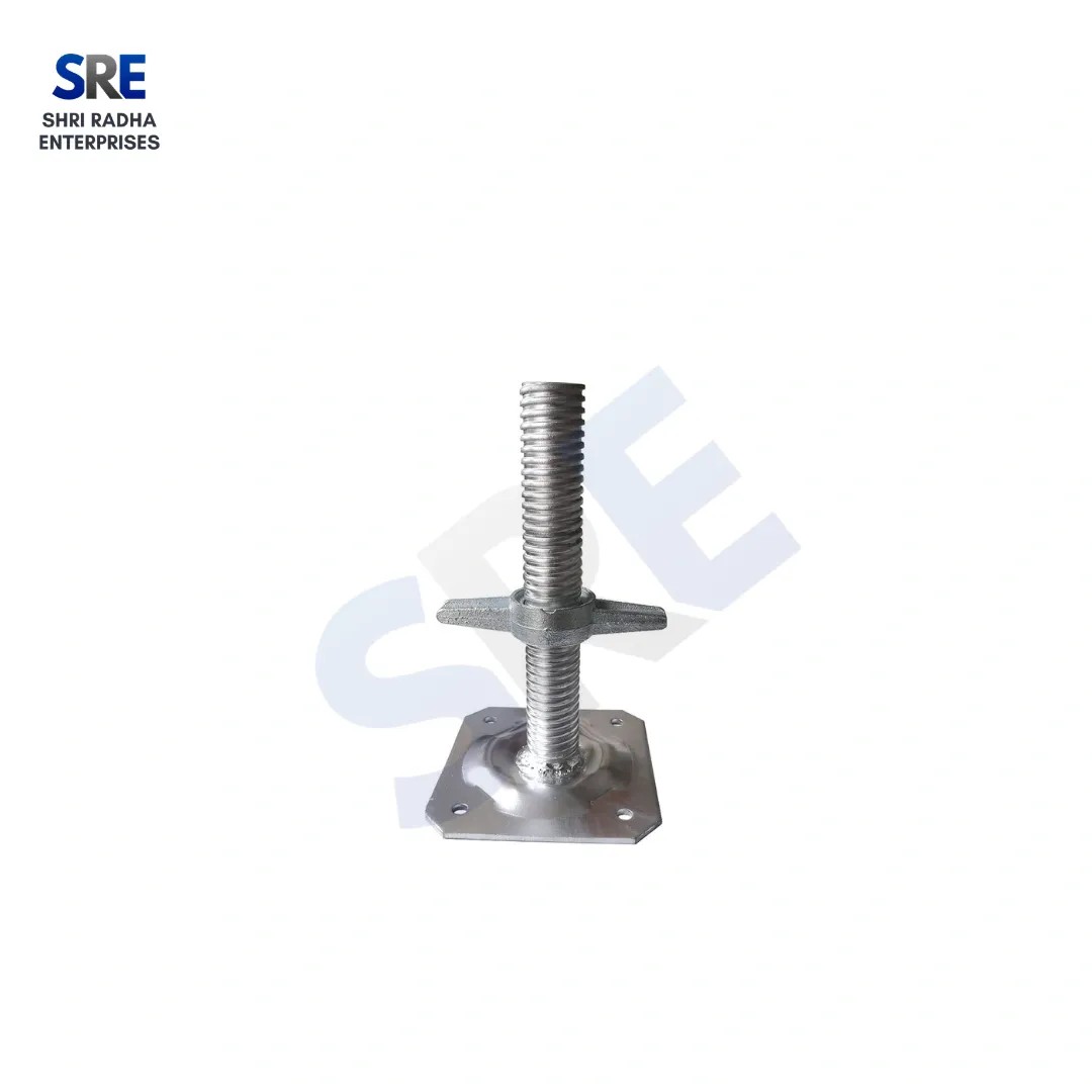 Adjustable Screw Jack Base Plate for Precise Construction Leveling Adjustable threaded screw jack with base plate for construction leveling and high load-bearing stability.